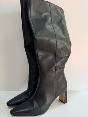 Sam Edelman Black Leather Knee-High Block Heel Boots